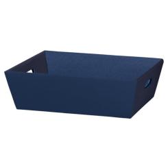 Geschenkkorb 4-Eck, Blau, groß Präsentkorb aus offener Welle, in der Farbe Natur, mit Griffausstanzungen 