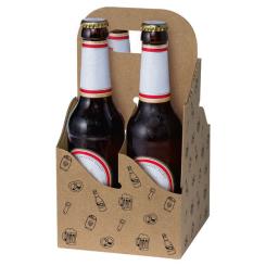 4er Tragekarton Kraftpapier 'Biergenuss' 0,33 mit schwarzem Streudruck. (L/B/H einschl. Tragegriff),  unterteilt in vier Fächer 
