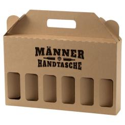 6er Tragekarton Männerhandtasche groß für 0,5 Ltr. Kraftpapier natur, mit schwarzem Aufdruck 