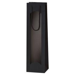 Geschenktüte Lino, schwarz, 1er mit Folienfenster mit Strukturoberfläche Lino Leinenoptik, schwarz, mit Sichtfenster 