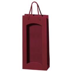 2er Papiertüte offene Welle bordeaux mit Folienfenster mit bordeauxfarbener Kordel 