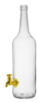 Geradehalsflasche PP28 1,0 L weiß mit Hahn 