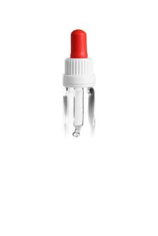 Glas-Tropfpipette weiß/rot 18mm PL53,5 mit Originalitätsverschluss 