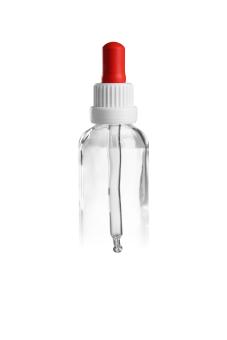 Glas-Tropfpipette weiß/rot 18mm PL85 mit Originalitätsverschluss 