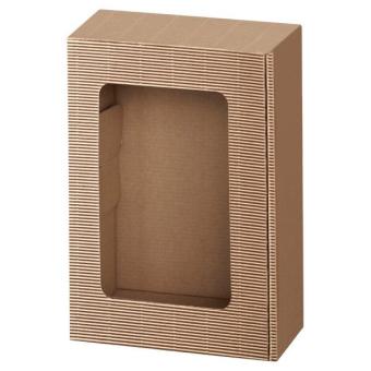 Geschenkkarton Vario 1, natur Fenster aus offener Welle, in der Farbe Natur, mit Folienfenster 