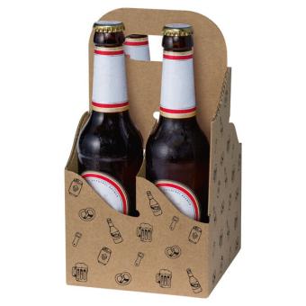 4er Tragekarton Kraftpapier 'Biergenuss' 0,33 mit schwarzem Streudruck. (L/B/H einschl. Tragegriff),  unterteilt in vier Fächer 