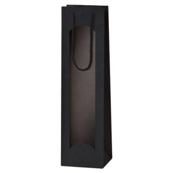 Geschenktüte Lino, schwarz, 1er mit Folienfenster mit Strukturoberfläche Lino Leinenoptik, schwarz, mit Sichtfenster 